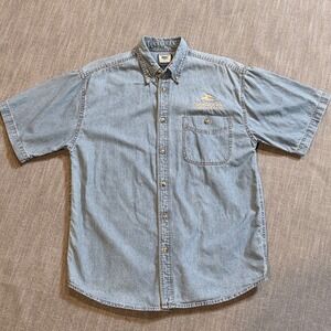 Vintage Stylo SeaWorld Adventure Parks Denim Shirt Mens Medium Blue Short Sleeve
